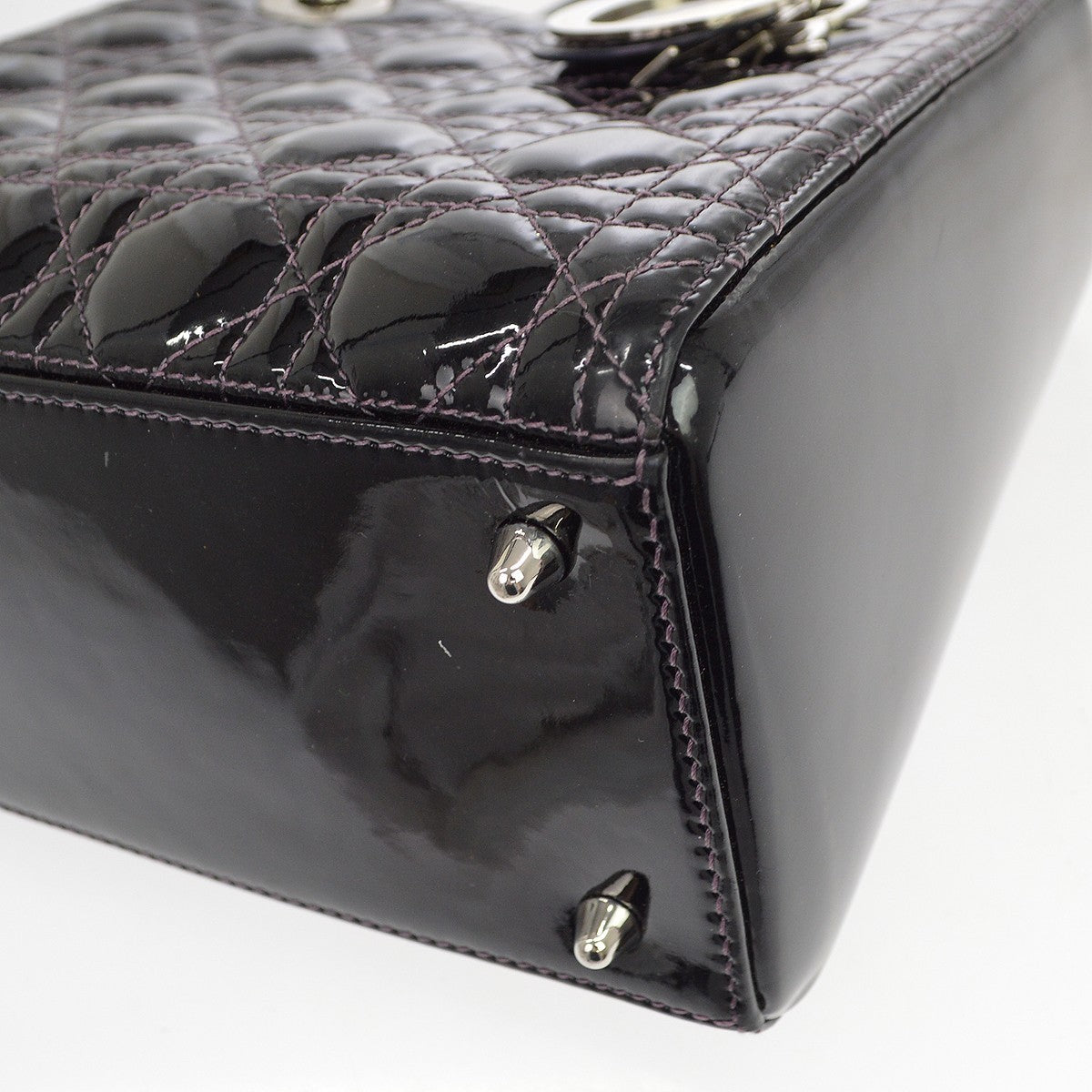 Christian Dior Lady Dior Cannage Quilt Patent, Black, Patent Leather, Handbag