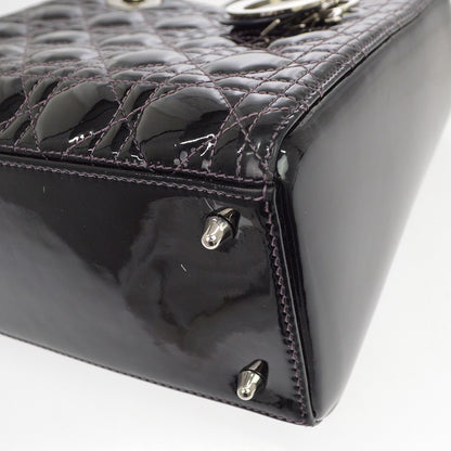 Christian Dior Lady Dior Cannage Quilt Patent, Black, Patent Leather, Handbag