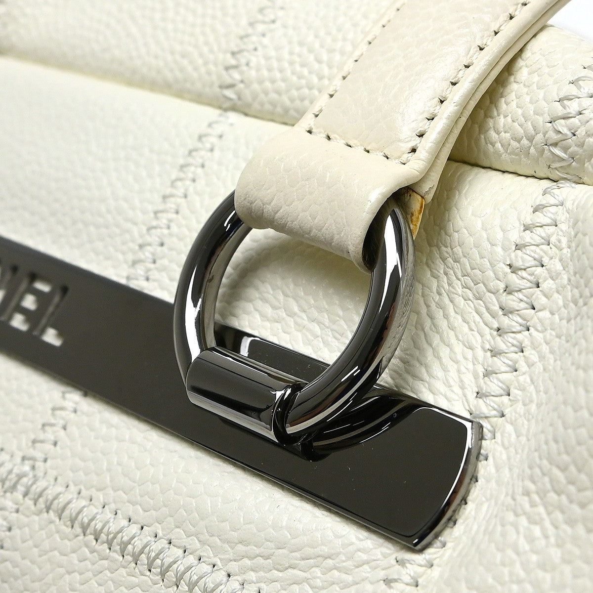 Chanel Square Stitch Bowler Quilted Caviar, White, Calfskin, Shoulder Bag