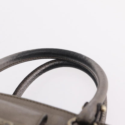 Salvatore Ferragamo Gancini Top Handle Leather, Silver, Leather, Handbag