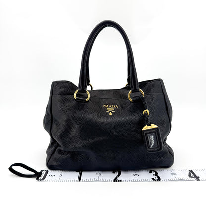 Prada Convertible Open Leather, Black, Leather, Tote Bag