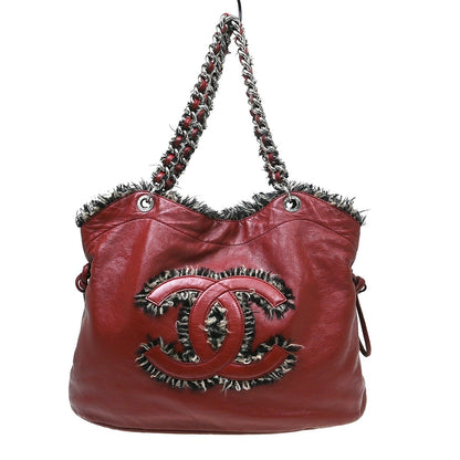 Chanel Funny Tweed Bon Bon Tote Lambskin, Burgundy, Leather, Tote Bag