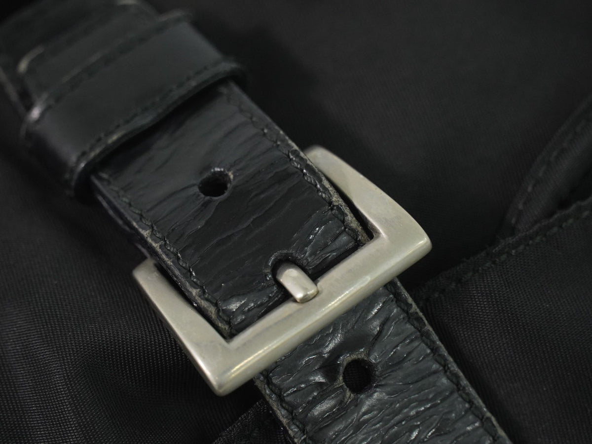 Prada Front Pocket Buckle Nylon, Black, Nylon, Backpack