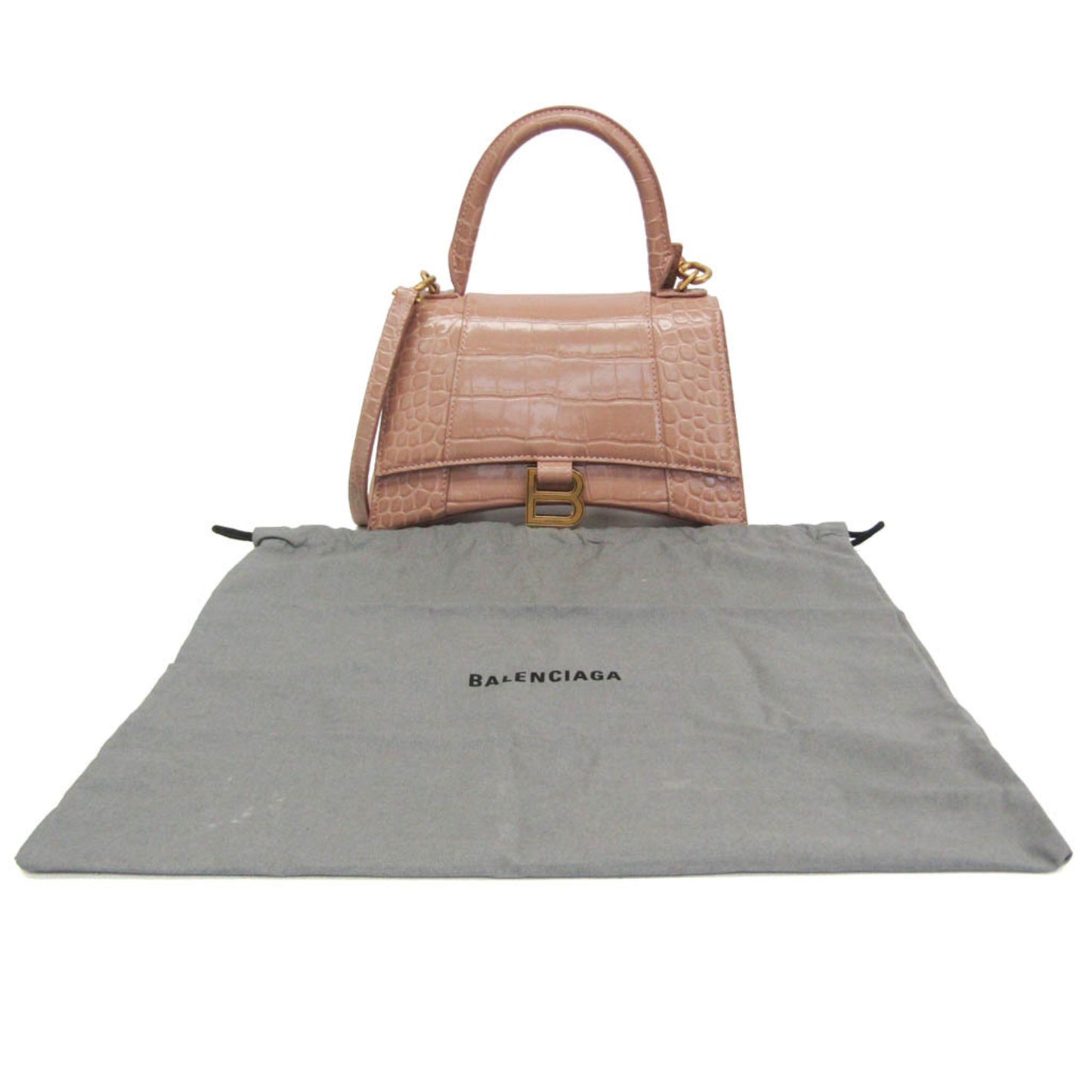 Balenciaga Hourglass Crocodile Embossed, Pink, Leather, Handbag