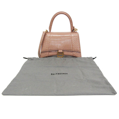 Balenciaga Hourglass Crocodile Embossed, Pink, Leather, Handbag