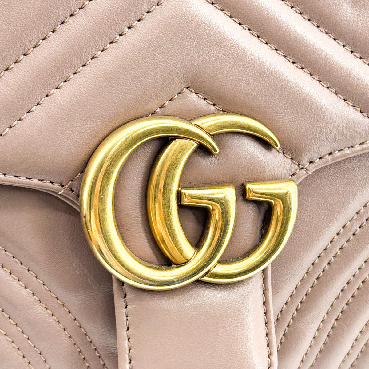 Gucci GG Marmont Top Handle Flap Matelasse Leather, Brown, Leather, Handbag
