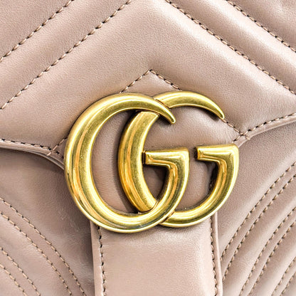 Gucci GG Marmont Top Handle Flap Matelasse Leather, Brown, Leather, Handbag