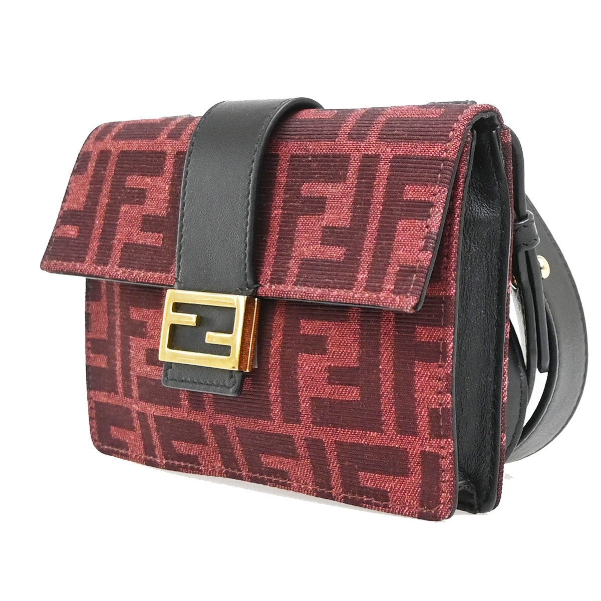 Fendi Baguette Convertible Pouch Zucca Canvas, Burgundy, Canvas, Clutch