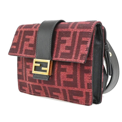 Fendi Baguette Convertible Pouch Zucca Canvas, Burgundy, Canvas, Clutch