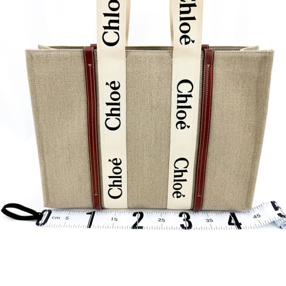 Chloe Woody Canvas with Leather, Brown, Canvas, Tote Bag