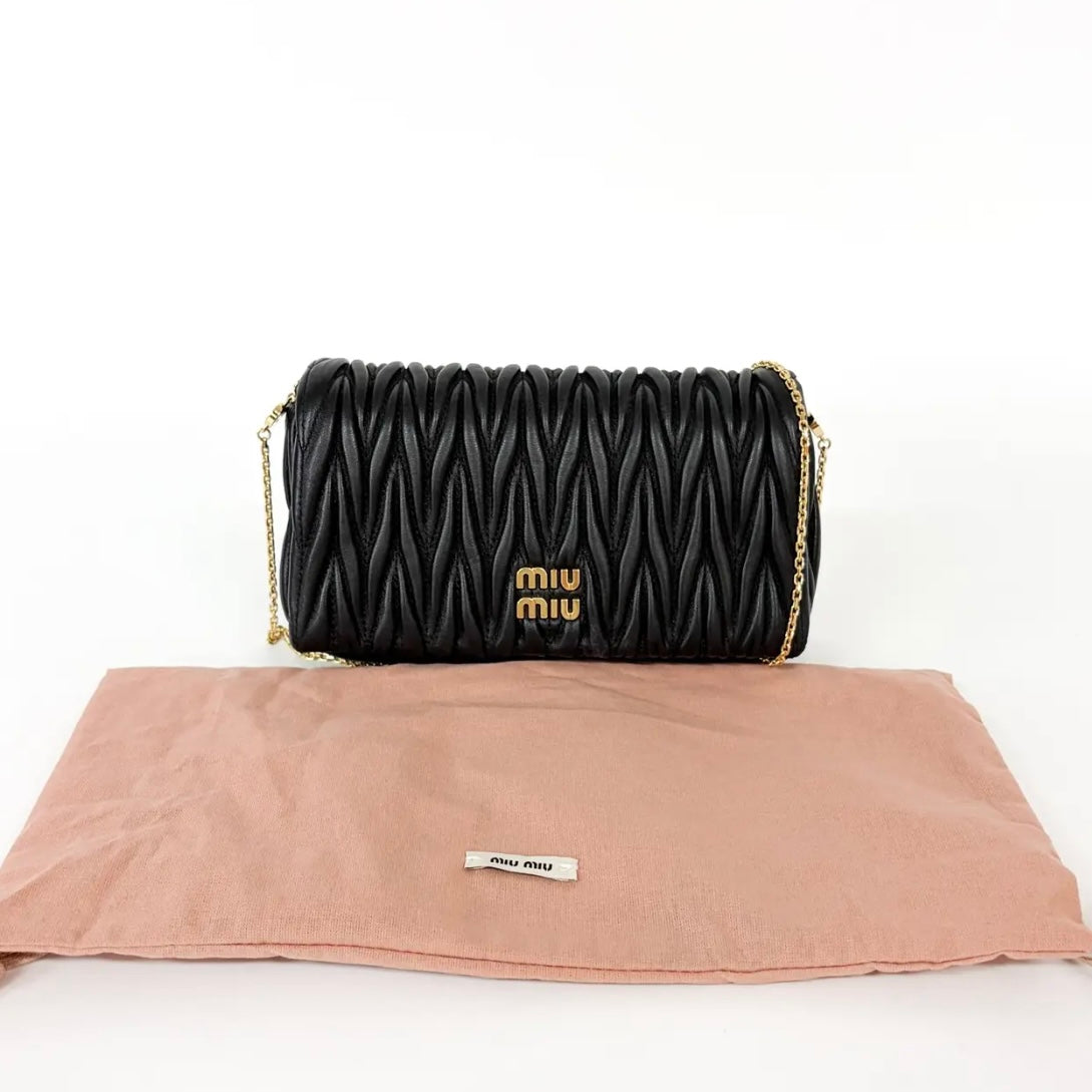 Miu Miu Nappa Matelassè Leather, Black, Leather, Handbag