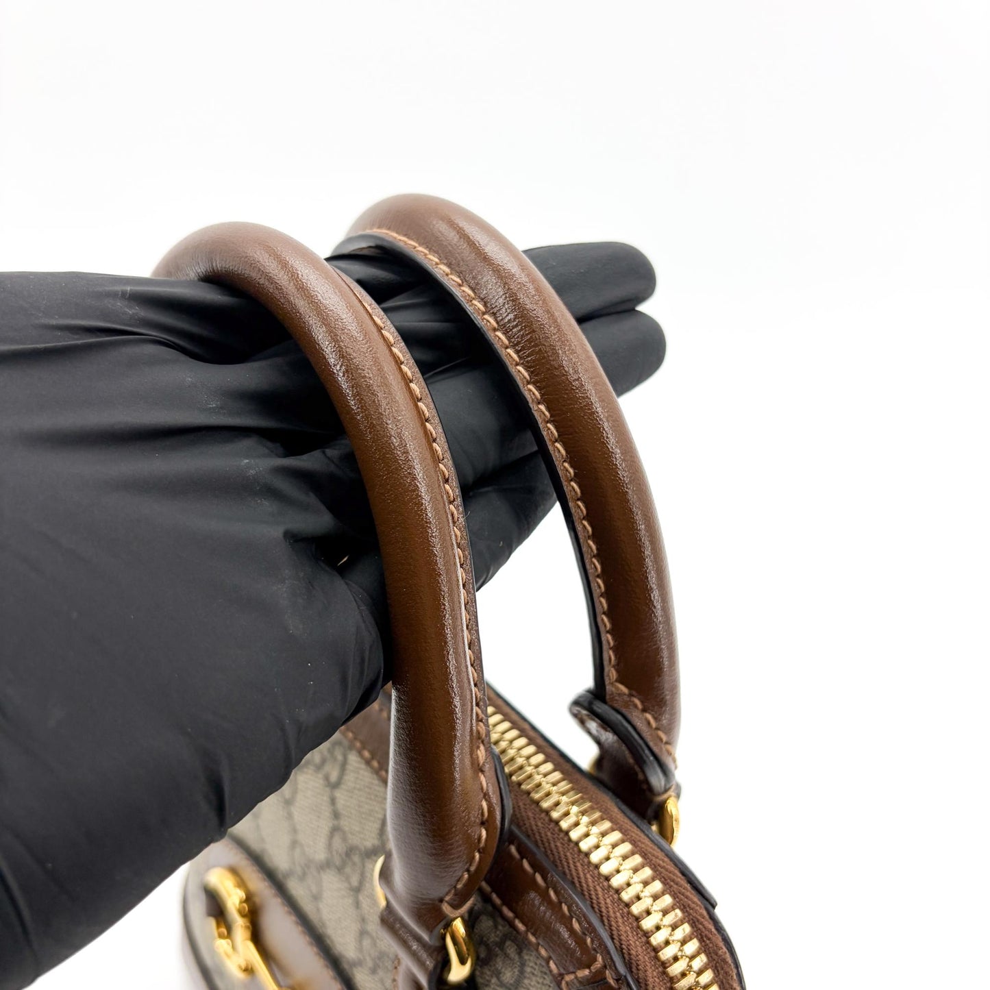 Gucci Horsebit 1955 Top Handle GG Coated Canvas with Leather, Brown, Canvas, Handbag