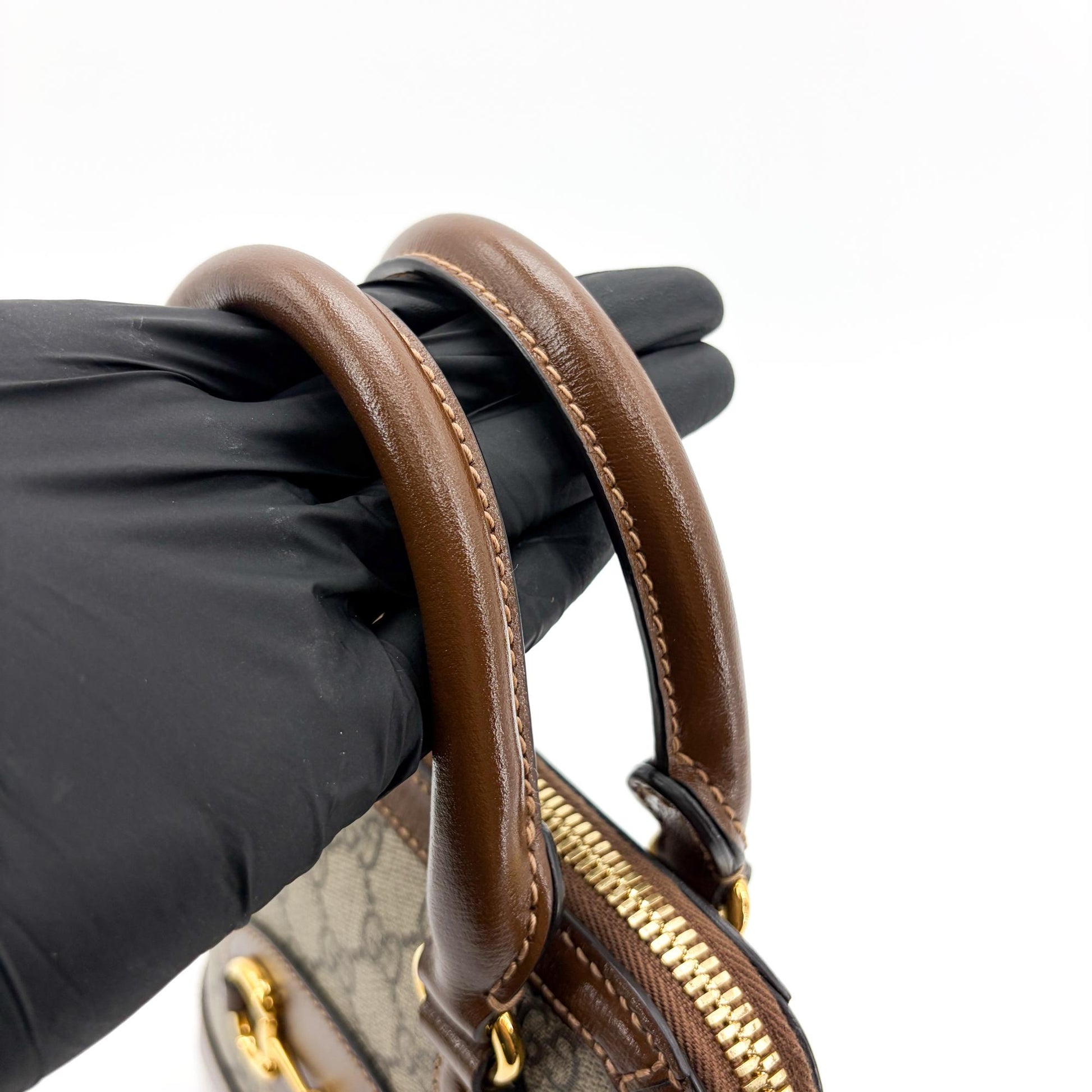 Gucci Horsebit 1955 Top Handle GG Coated Canvas with Leather, Brown, Canvas, Handbag
