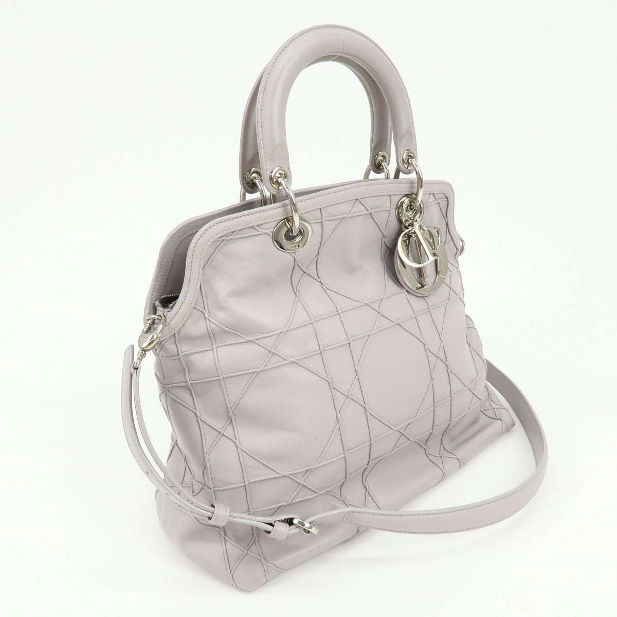 Christian Dior Granville Satchel Cannage Quilt Leather, Purple, Leather, Handbag