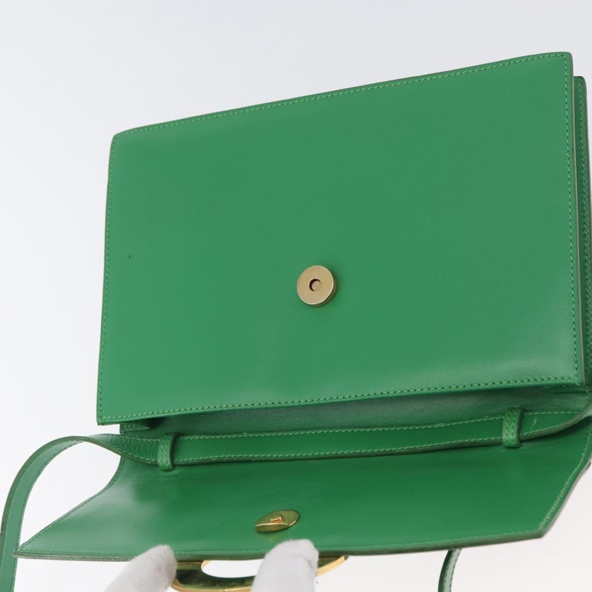 Celine Circle Logo Leather, Green, Leather, Shoulder Bag