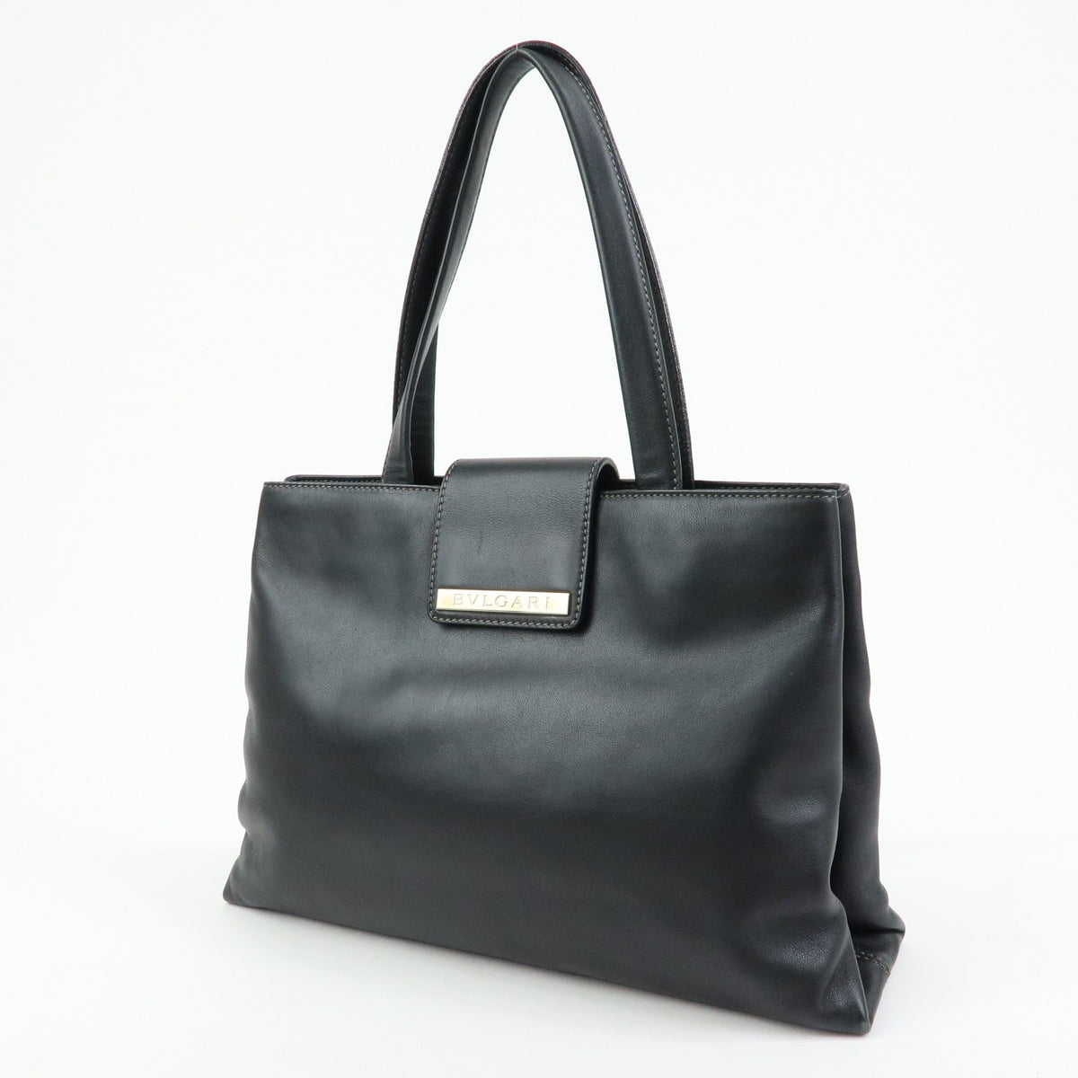 Bvlgari Tote Leather, Black, Leather, Tote Bag