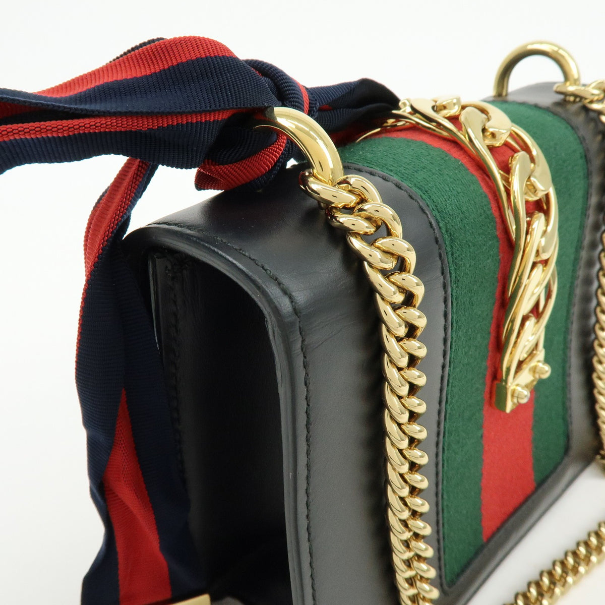 Gucci Sylvie Leather, Black, Leather, Shoulder Bag