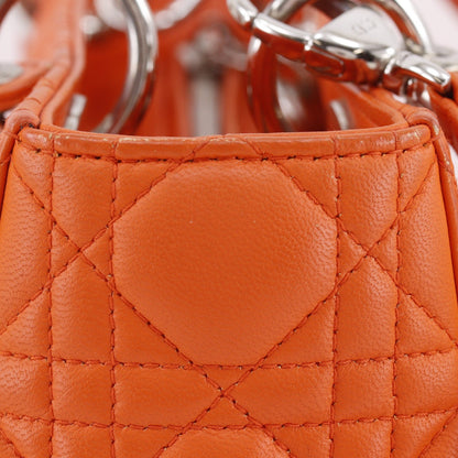 Christian Dior Lady Dior Cannage, Orange, Leather, Handbag