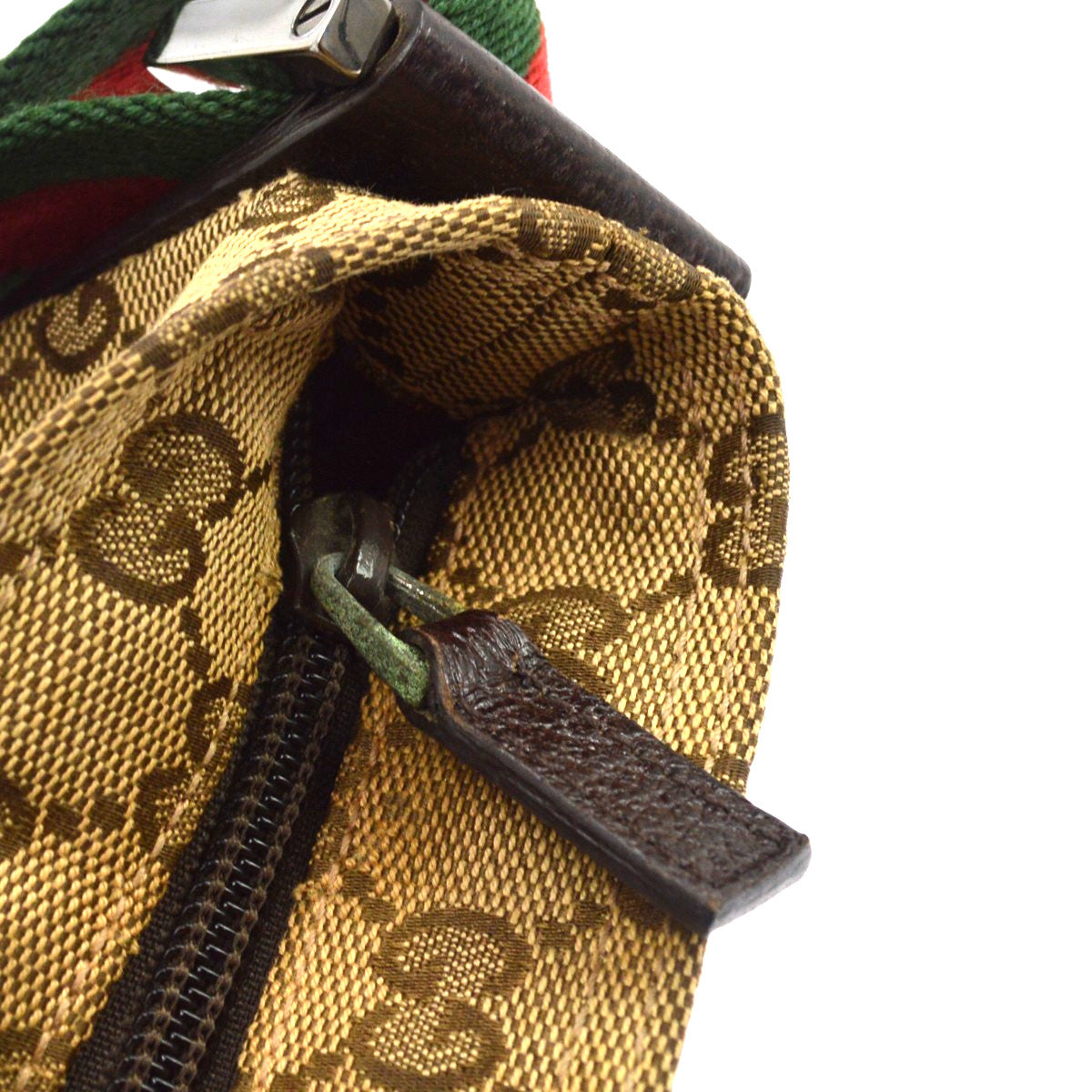 Gucci Web Zip GG Canvas, Beige, Canvas, Crossbody Bag