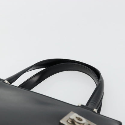 Salvatore Ferragamo Double Gancini Side Buckle Leather, Black, Leather, Tote Bag