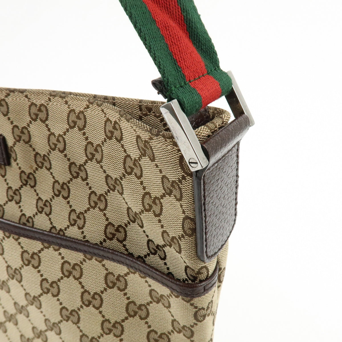 Gucci Web Strap Zip Messenger GG Canvas, Beige, Canvas, Handbag