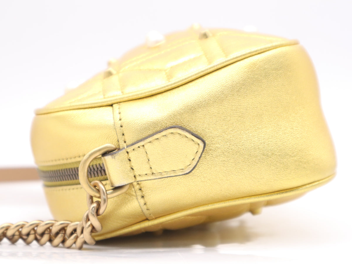 Gucci Pearly GG Marmont Embellished Matelasse Leather, Gold, Leather, Shoulder Bag