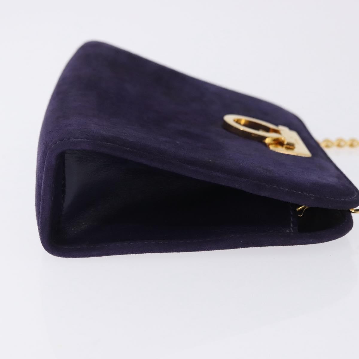 Salvatore Ferragamo Vintage Gancini Chain Suede, Purple, Suede, Shoulder Bag