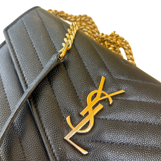 Saint Laurent Cassandre envelope Leather, Black, Leather, Crossbody Bag