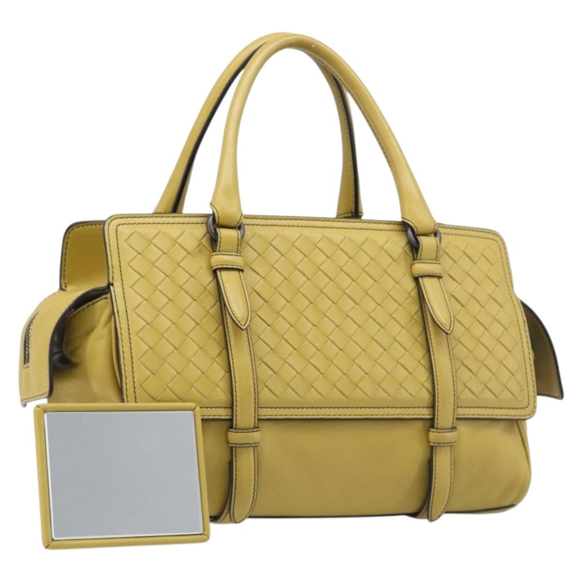 Bottega Veneta Monaco Nappa Leather With Intrecciato Detail, Yellow, Leather, Handbag