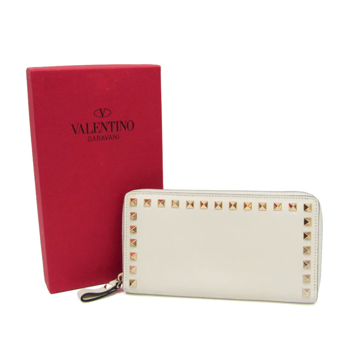 Valentino Garavani Rockstud Zip Around Leather, White, Leather, Wallet