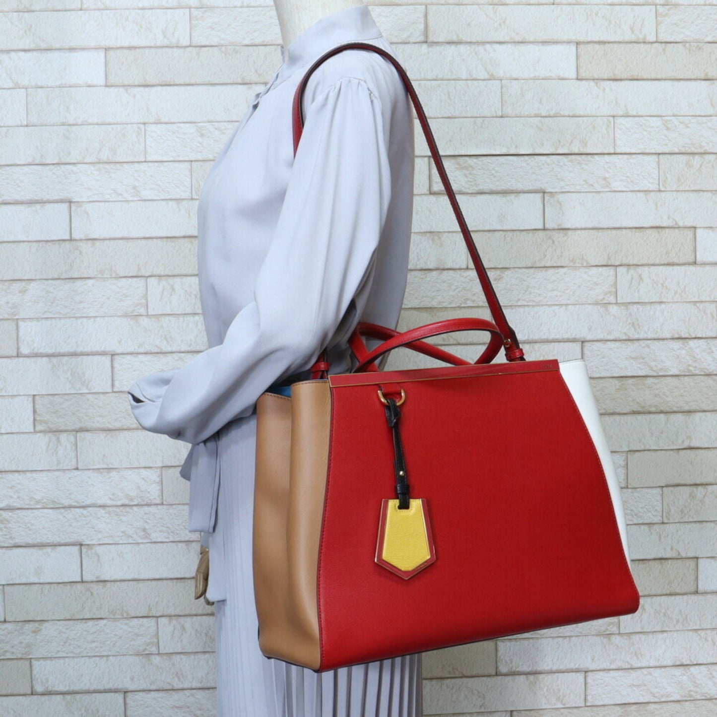 Fendi 2Jours, Red, Leather, handbag