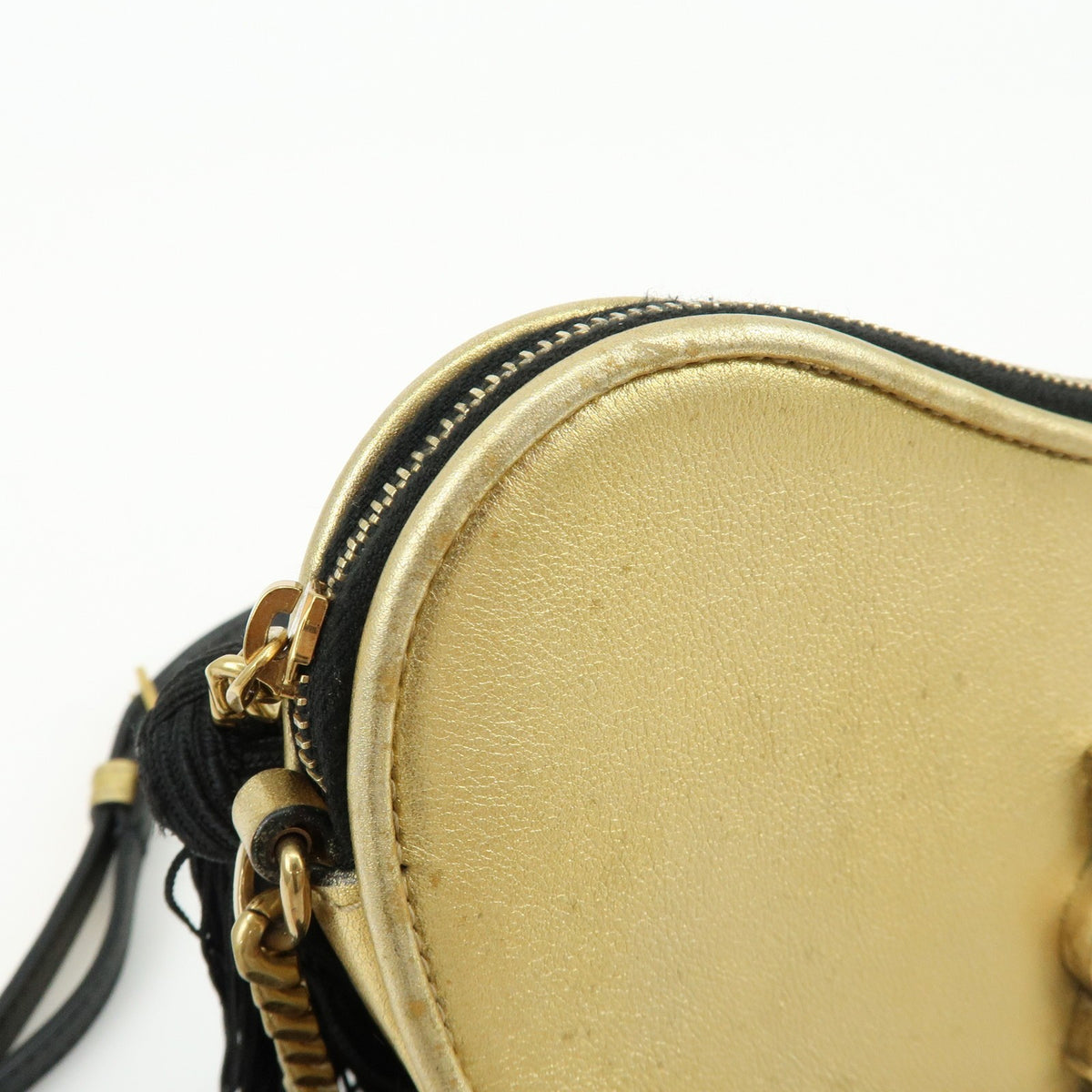 Saint Laurent Love Heart Tassel Chain Leather, Gold, Leather, Handbag