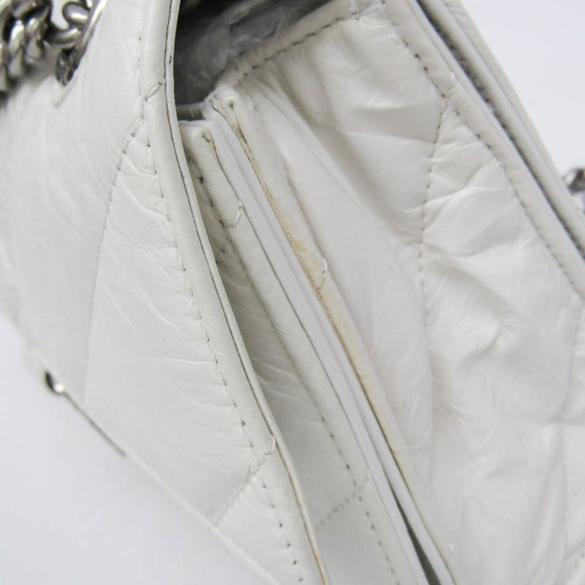 Balenciaga Crush Chain Flap Quilted Crushed Calfskin, White, Leather, Handbag