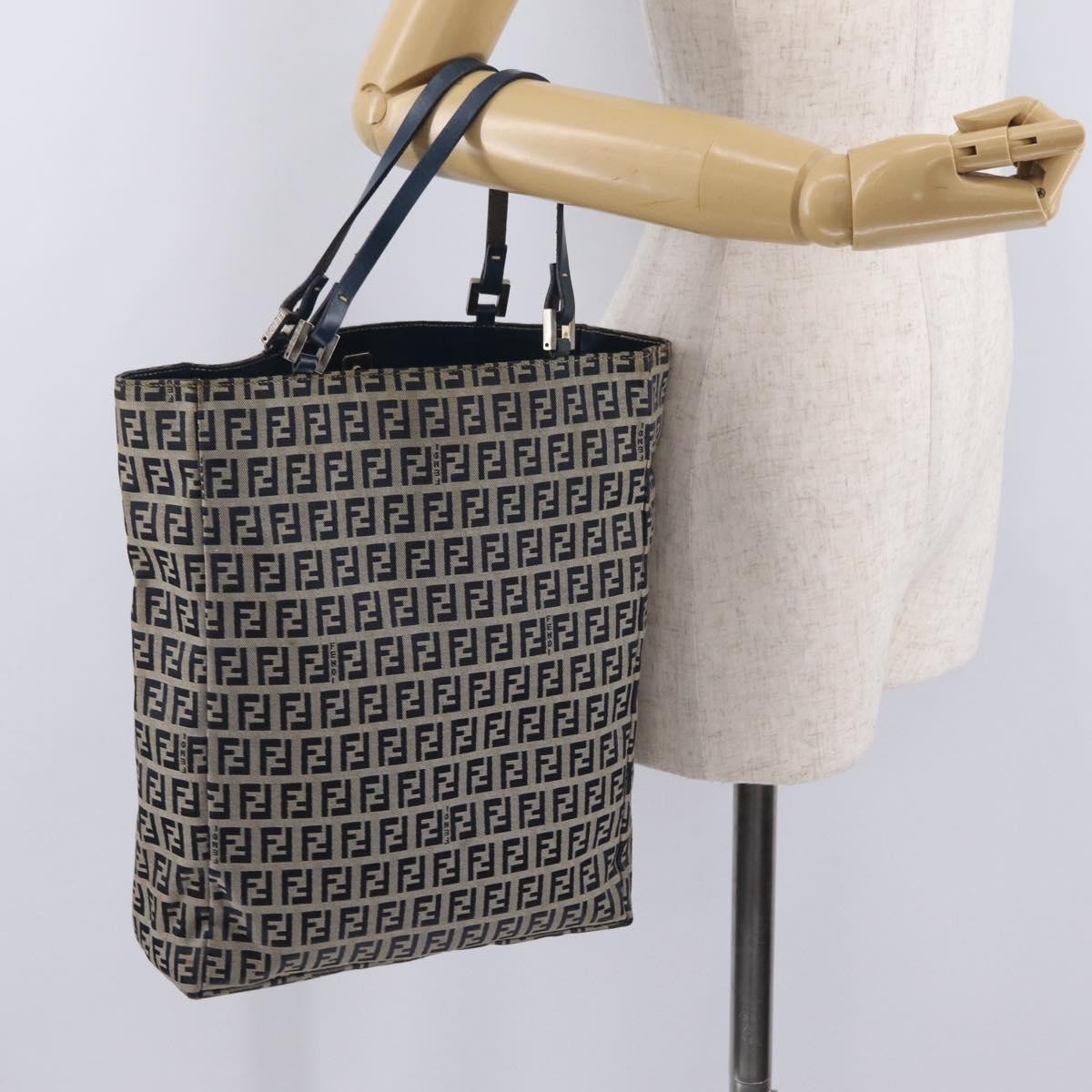 Fendi Vintage Shopping Zucchino Canvas, Navy, Canvas, Tote Bag