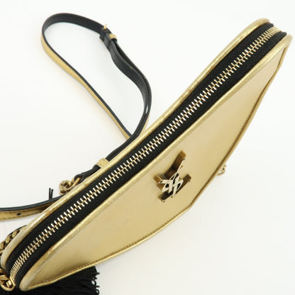 Saint Laurent Love Heart Tassel Chain Leather, Gold, Leather, Handbag