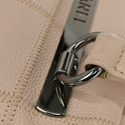 Chanel Square Stitch Quilted Caviar, Beige, Leather, Shoulder Bag