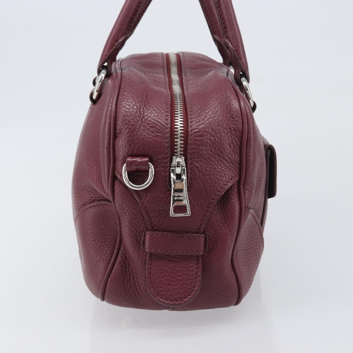 Prada Front Pocket Pushlock Convertible Boston Vitello Daino, Burgundy, Leather, Handbag