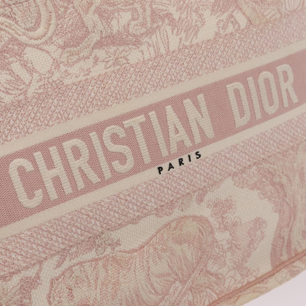 Christian Dior Book Embroidered Canvas, Pink, Canvas, Tote Bag