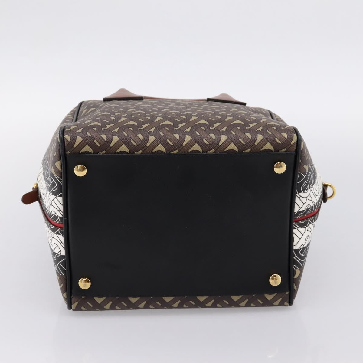 Burberry TB Half Cube Duffle Monogram Embossed Leather, Brown, Canvas, Handbag