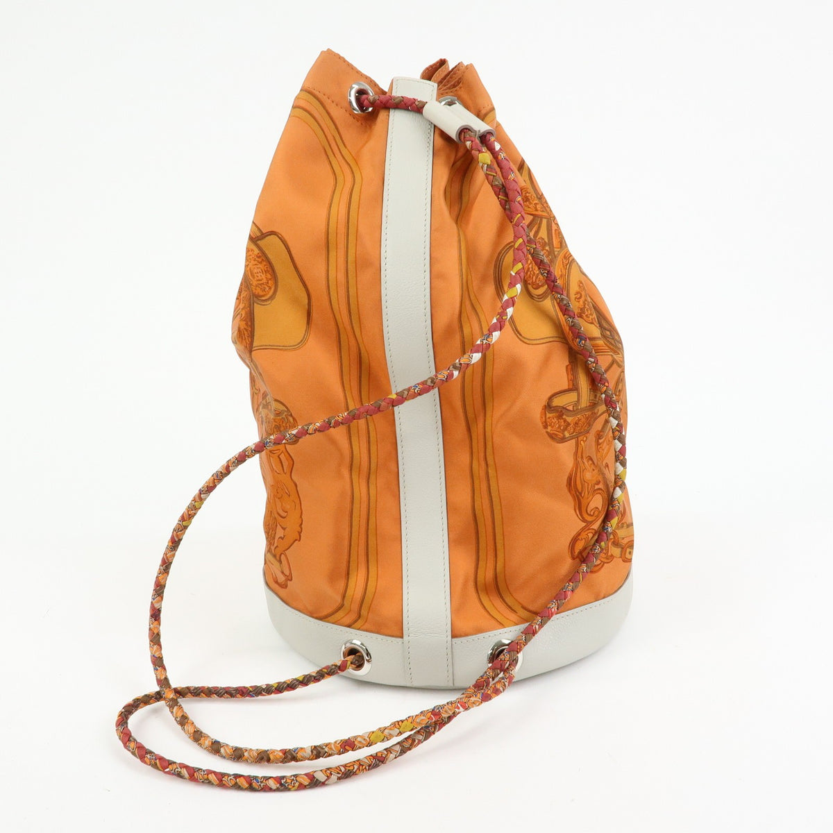 Hermes Soie Cool Printed Silk and Calfskin, Orange, Silk, Handbag