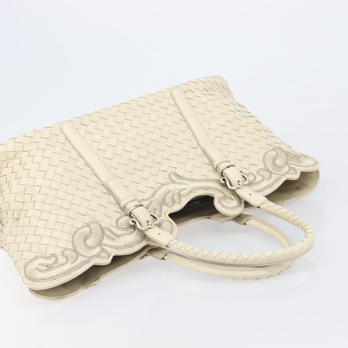 Bottega Veneta Belted Cabas Tote Intrecciato Nappa with Stitched Detail, White, Leather, Tote Bag
