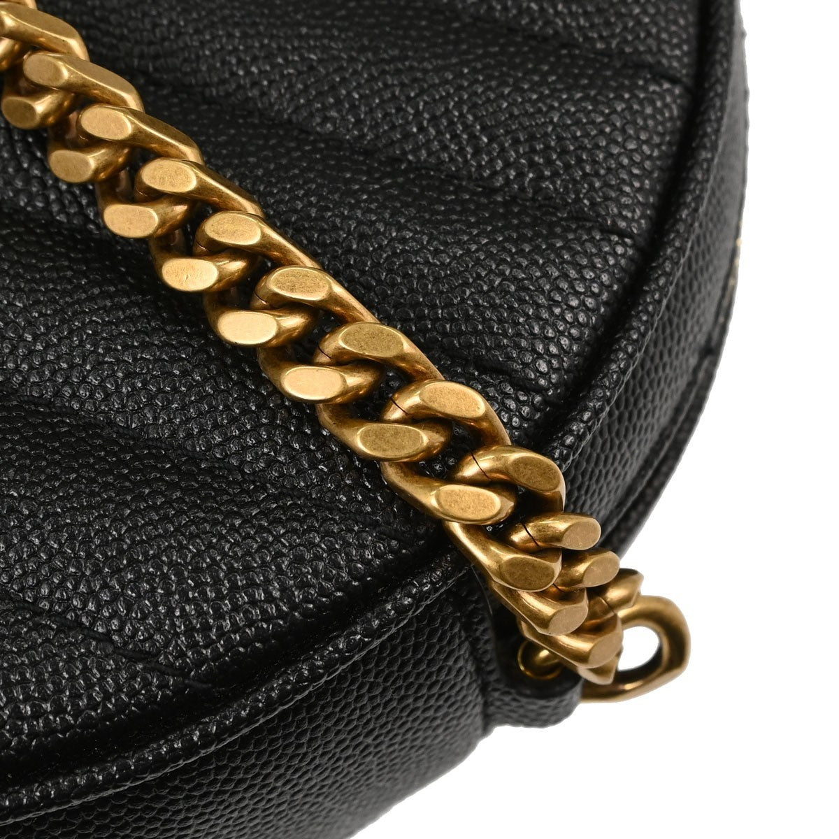 Saint Laurent Vinyle Round Belt Matelasse Chevron Leather, Black, Leather, Clutch