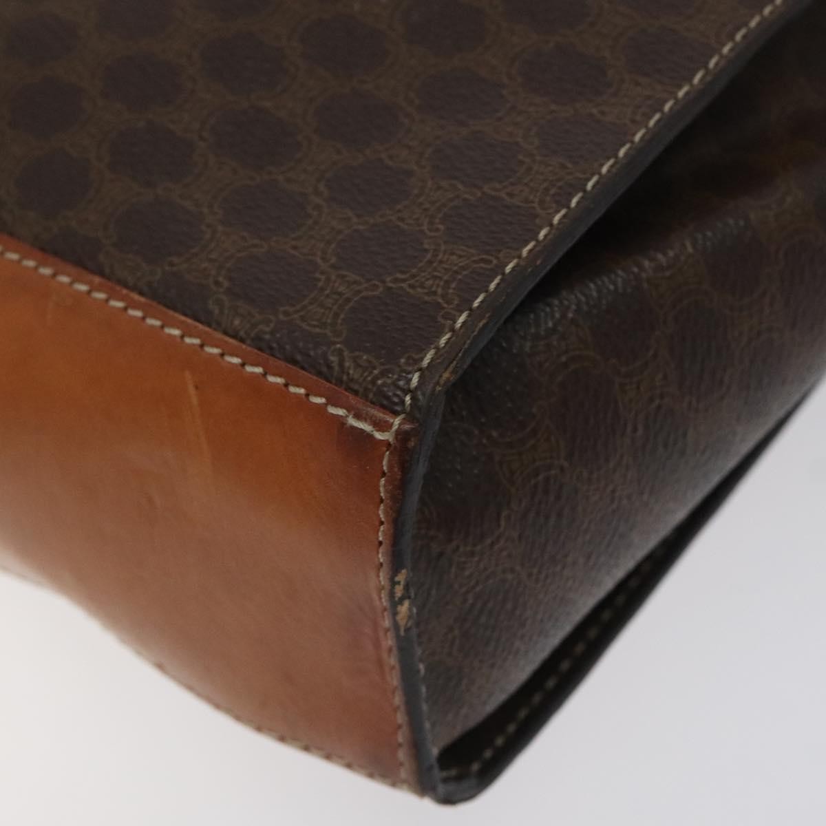 Celine Vintage Macadam Circle Logo Canvas and Leather, Brown, Canvas, Shoulder Bag