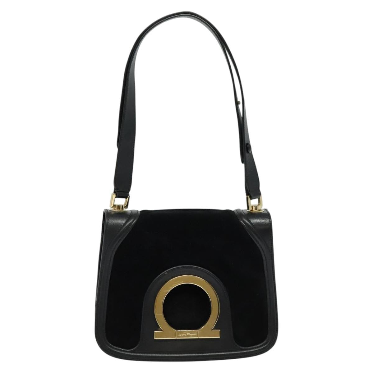 Salvatore Ferragamo Gancini Suede, Black, Suede, Shoulder Bag