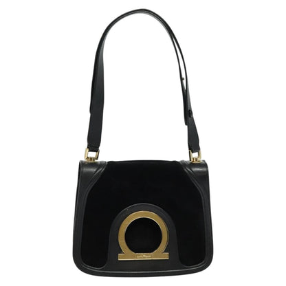 Salvatore Ferragamo Gancini Suede, Black, Suede, Shoulder Bag