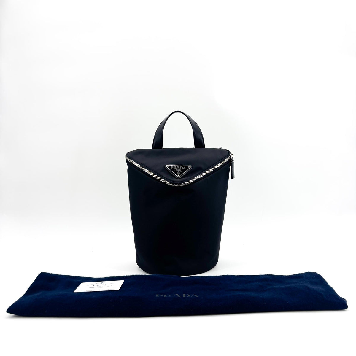 Prada Triangle Zip Sling Re-Nylon with Leather, Black, Nylon, Backpack