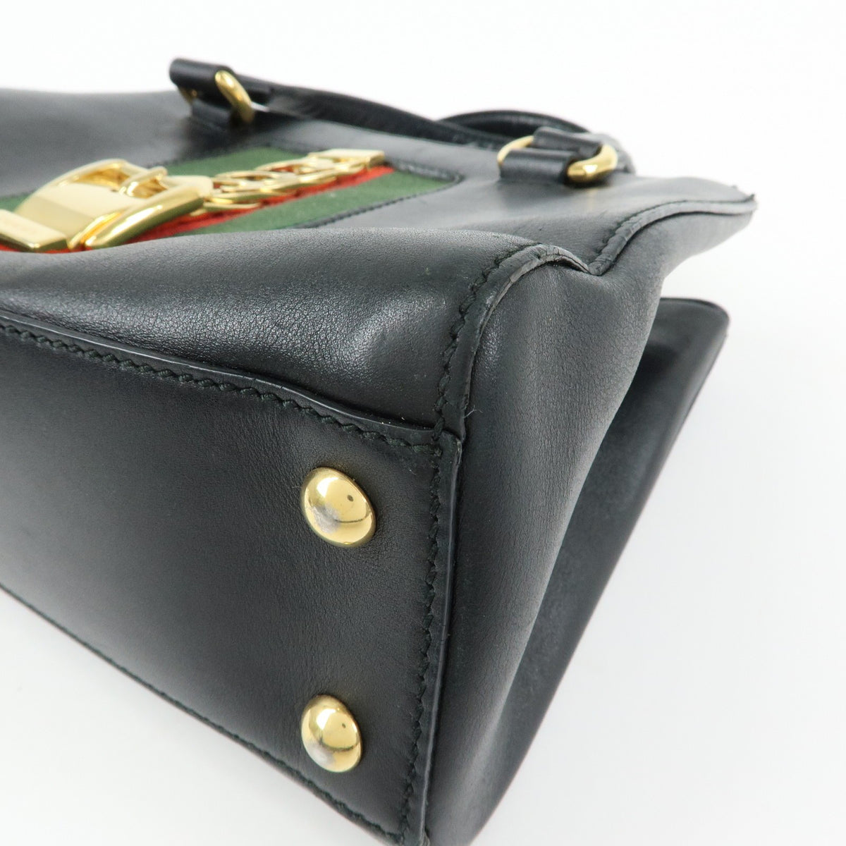 Gucci Sylvie Top Handle Leather, Black, Leather, Handbag