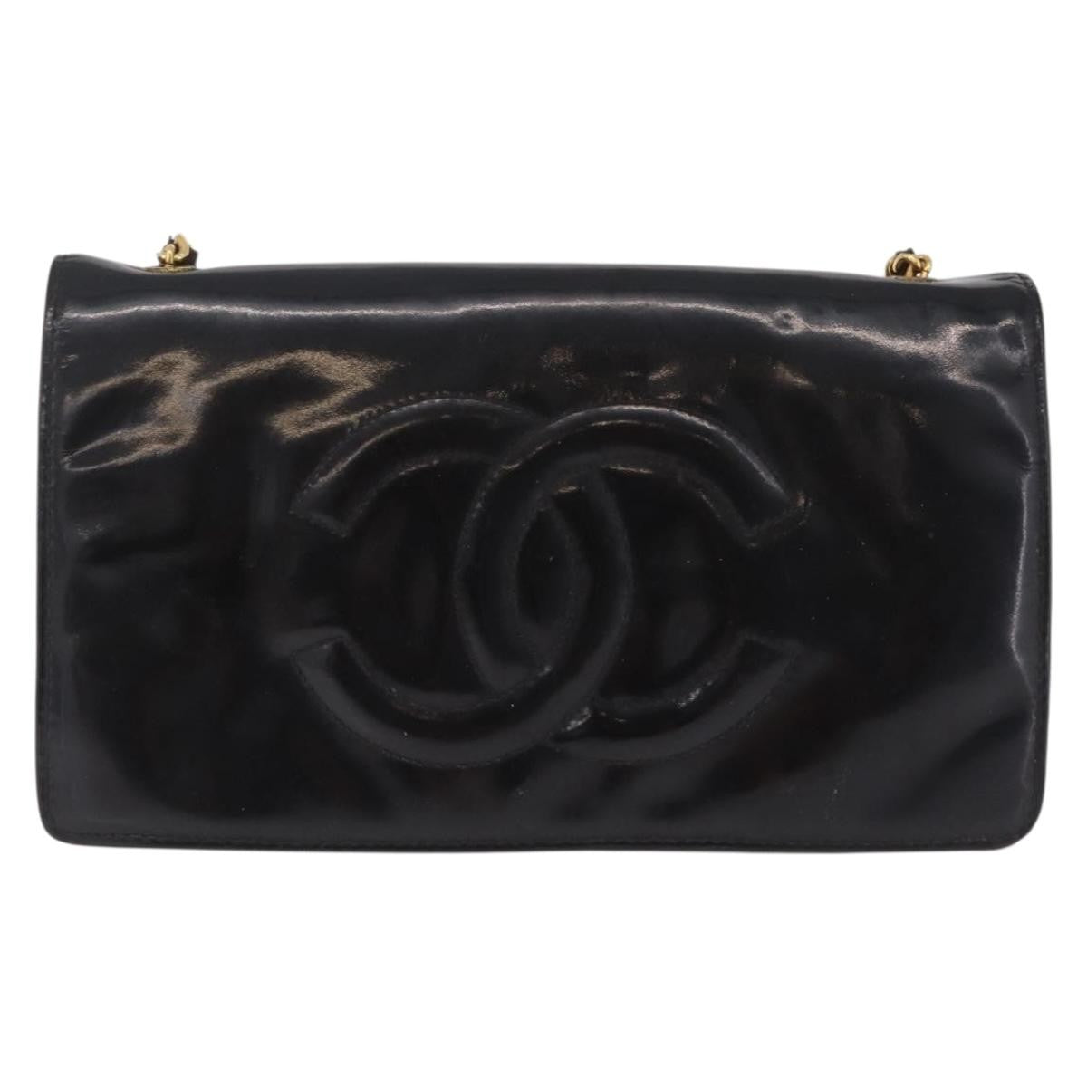 Chanel Vintage CC Wallet on Chain Patent, Black, Patent Leather, Crossbody Bag