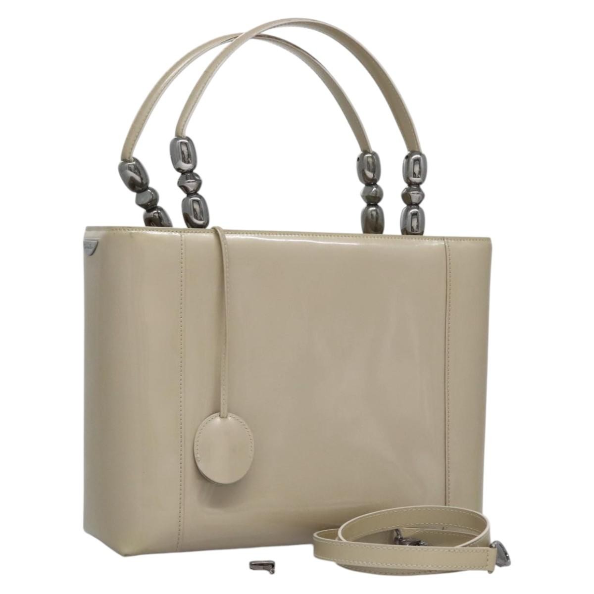 Christian Dior Pearl Lady Dior Patent leather, Beige, Patent Leather, Handbag