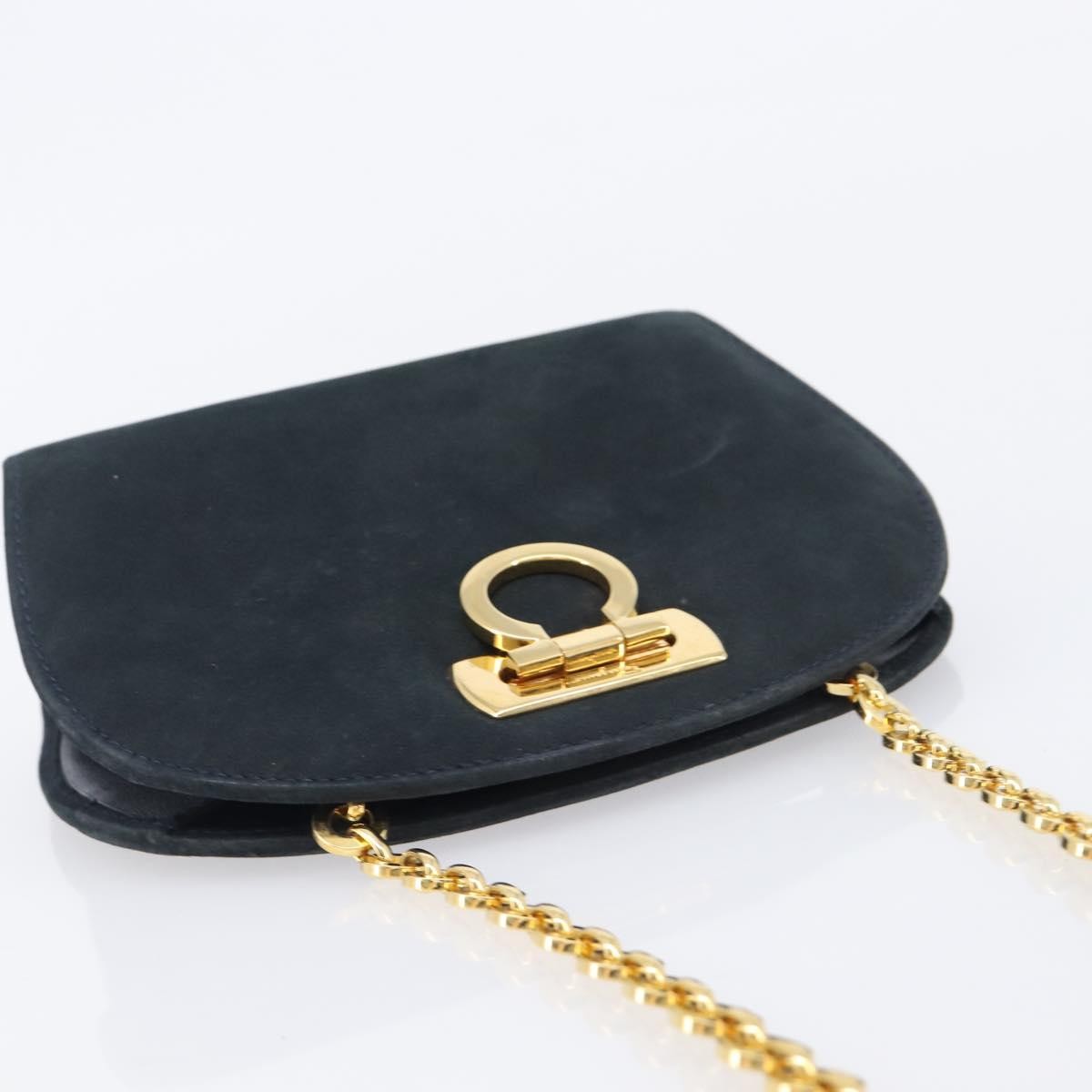 Salvatore Ferragamo Vintage Gancini Chain Suede, Black, Suede, Shoulder Bag